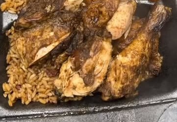 Jerk chicken with rice and peas